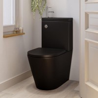 Matt Black Close Coupled Closed Back Toilet with Sink on Top & Chrome Fittings Cloakroom Suite - Legend