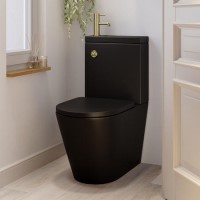 Matt Black Close Coupled Closed Back Toilet with Sink on Top & Brass Fittings Cloakroom Suite - Legend