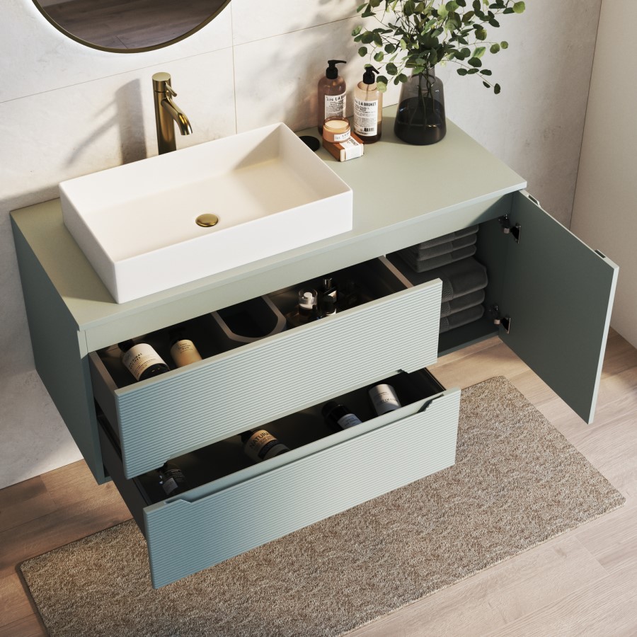 1200mm Green Fluted Wall Hung Countertop Vanity Unit with Basin - Melbourne