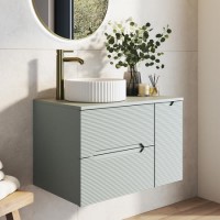 800mm Green Fluted Wall Hung Countertop Vanity Unit with Basin - Melbourne