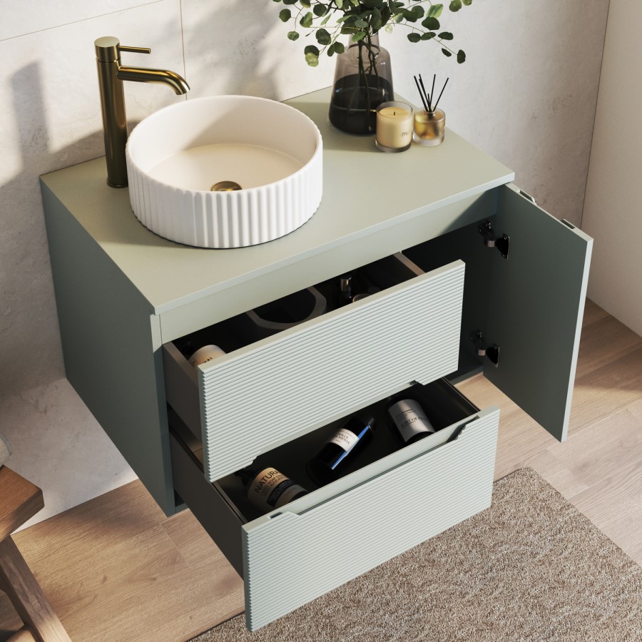 800mm Green Fluted Wall Hung Countertop Vanity Unit with Basin - Melbourne