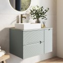 BUN/MELB800/99245 800mm Green Fluted Wall Hung Countertop Vanity Unit with Basin - Melbourne