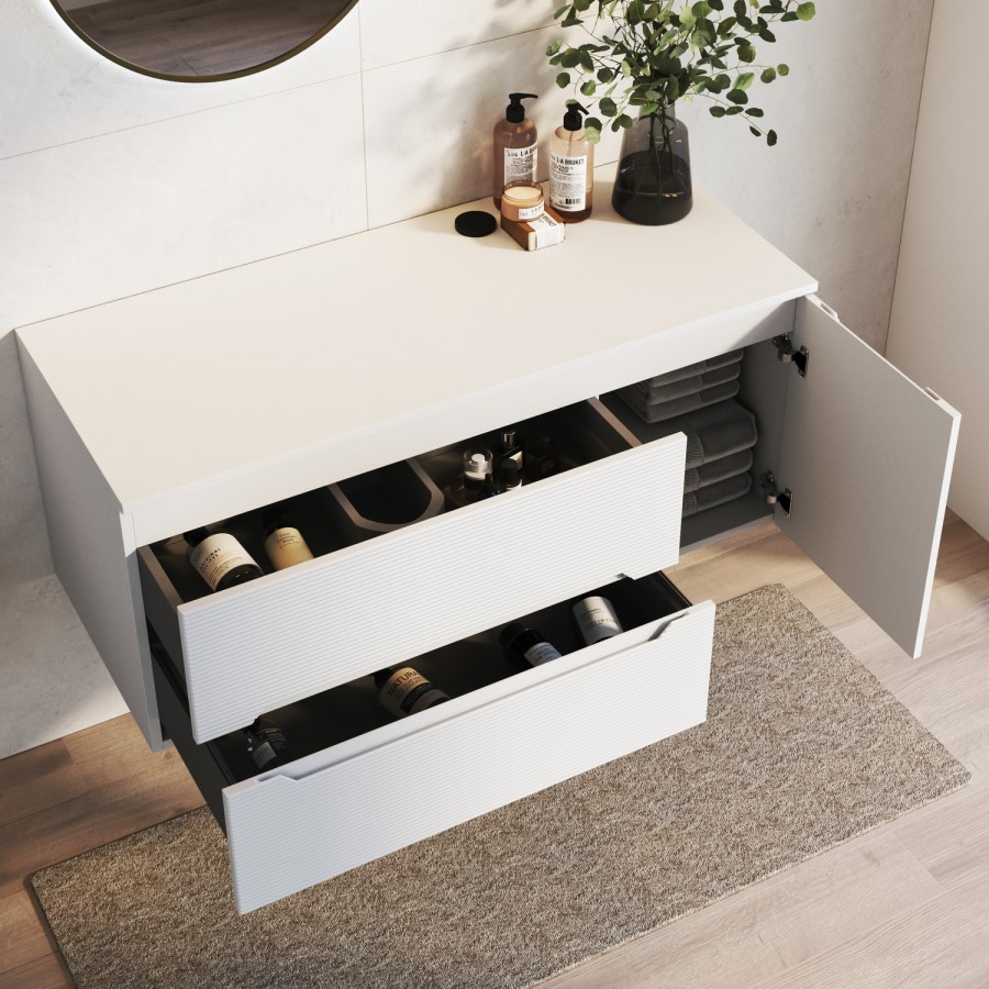 1200mm White Fluted Wall Hung Countertop Vanity Unit - Melbourne
