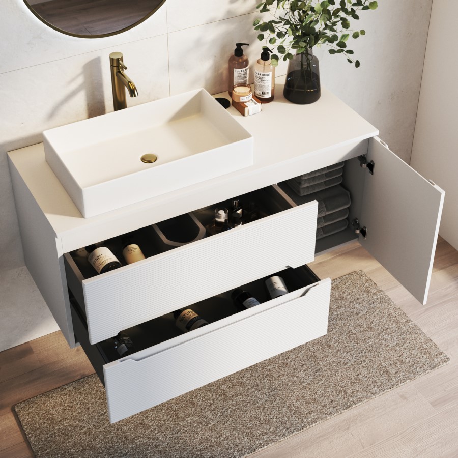 1200mm White Fluted Wall Hung Countertop Vanity Unit with Basin - Melbourne