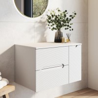 800mm White Fluted Wall Hung Countertop Vanity Unit - Melbourne