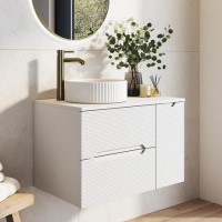 800mm White Fluted Wall Hung Countertop Vanity Unit with Basin – Melbourne