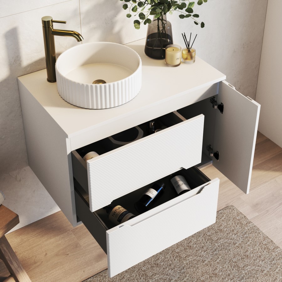 800mm White Fluted Wall Hung Countertop Vanity Unit with Basin – Melbourne
