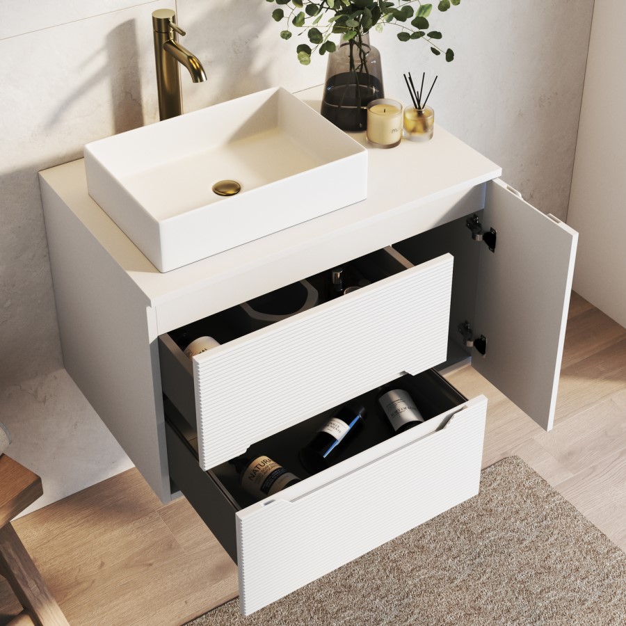 800mm White Fluted Wall Hung Countertop Vanity Unit with Basin - Melbourne