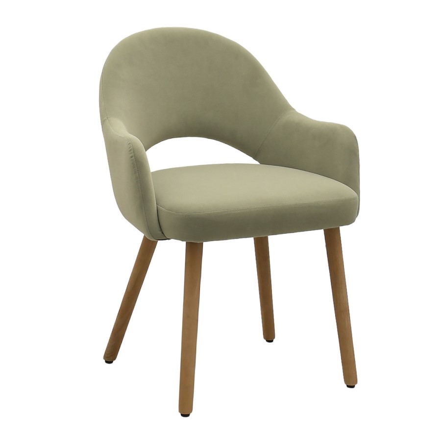 Set of 2 Sage Green Velvet Dining Chairs with Oak Legs - Colbie
