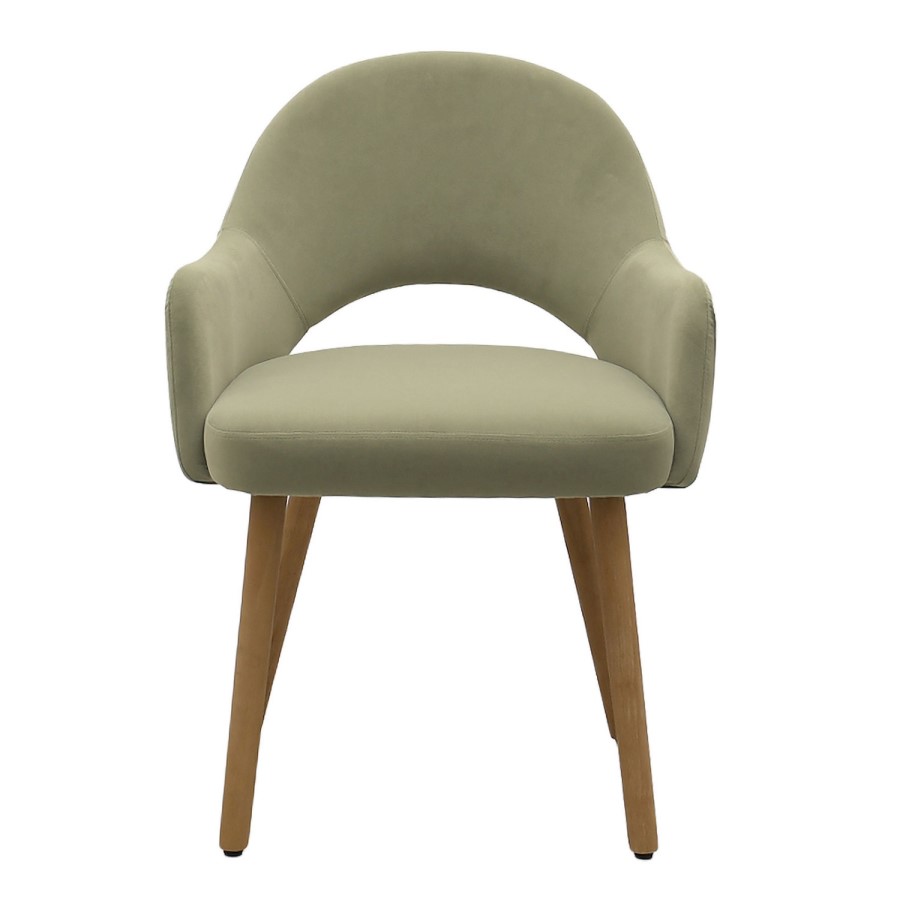 Set of 2 Sage Green Velvet Dining Chairs with Oak Legs - Colbie