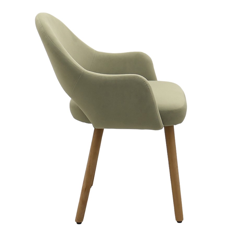 Set of 2 Sage Green Velvet Dining Chairs with Oak Legs - Colbie