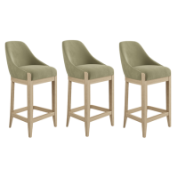 Set of 3 Sage Green Velvet Kitchen Stools with Solid Wood Legs - Madeline