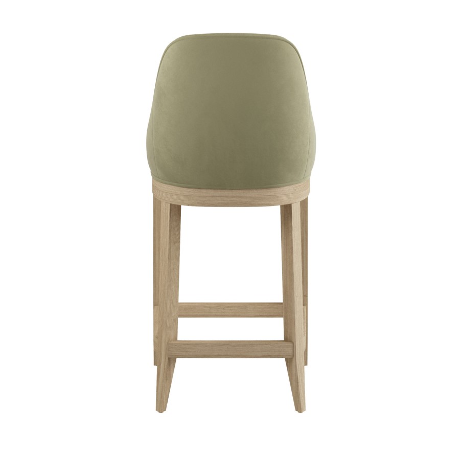 Set of 2 Sage Green Velvet Kitchen Stools with Solid Wood Legs - Madeline