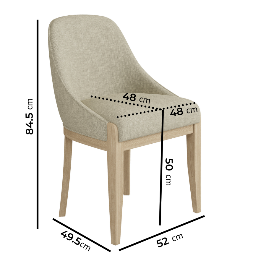 Set of 4 Beige Upholstered Dining Chairs with Solid Wood Legs - Madeline