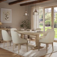 Set of 6 Beige Upholstered Dining Chairs with Solid Wood Legs - Madeline