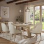 Set of 6 Beige Upholstered Dining Chairs with Solid Wood Legs - Madeline