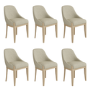 Set of 6 Beige Upholstered Dining Chairs with Solid Wood Legs - Madeline
