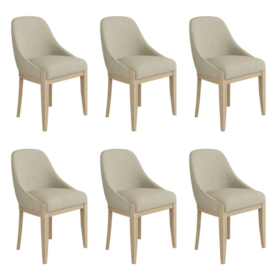 Set of 6 Beige Upholstered Dining Chairs with Solid Wood Legs - Madeline