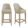 Set of 2 Beige Upholstered Kitchen Stools with Solid Wood Legs - Madeline