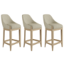 Set of 3 Beige Upholstered Kitchen Stools with Solid Wood Legs - Madeline