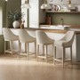 Set of 4 Beige Upholstered Kitchen Stools with Solid Wood Legs - Madeline