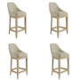 Set of 4 Beige Upholstered Kitchen Stools with Solid Wood Legs - Madeline