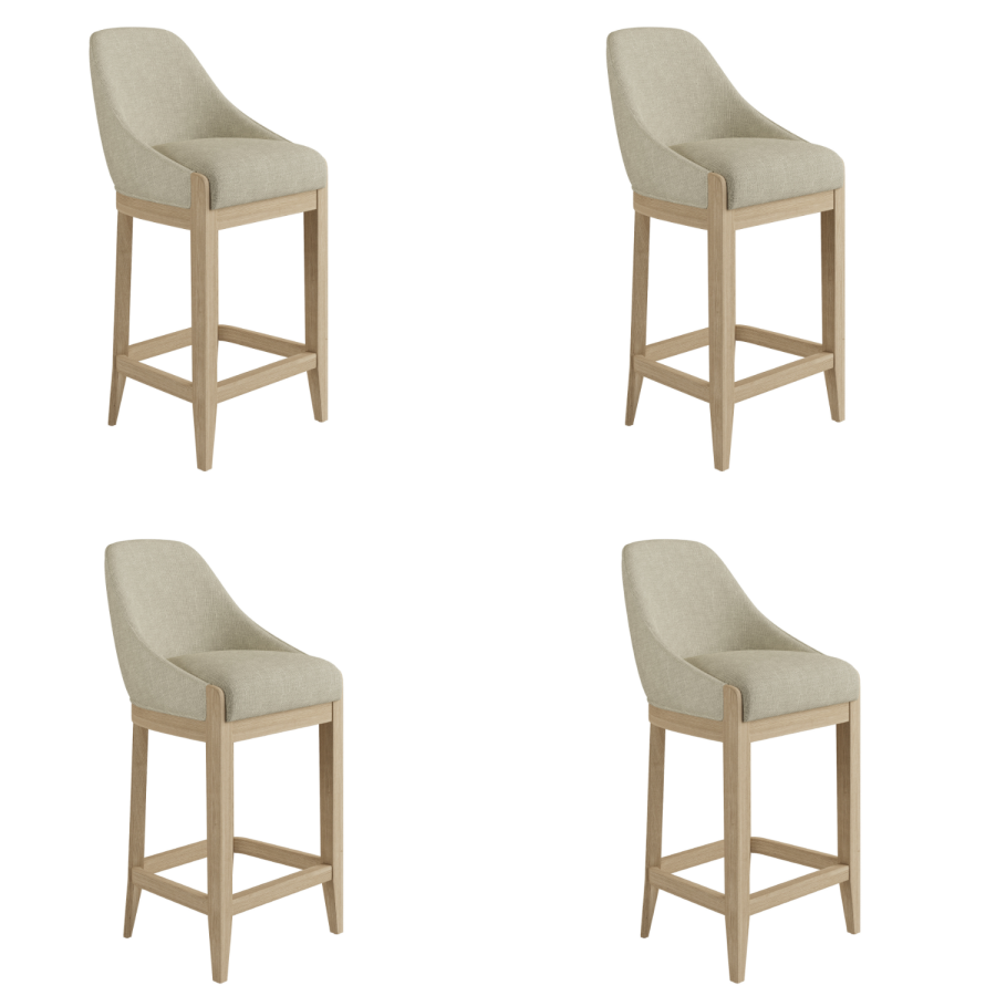 Set of 4 Beige Upholstered Kitchen Stools with Solid Wood Legs - Madeline