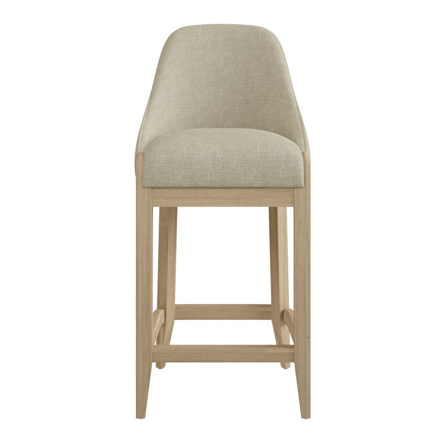 Set of 4 Beige Upholstered Kitchen Stools with Solid Wood Legs - Madeline
