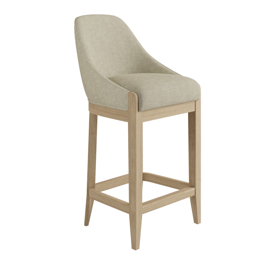 Set of 4 Beige Upholstered Kitchen Stools with Solid Wood Legs - Madeline