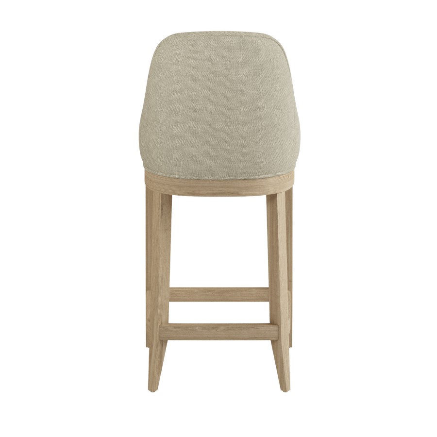 Set of 4 Beige Upholstered Kitchen Stools with Solid Wood Legs - Madeline