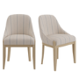 Set of 2 Beige and Blue Striped Upholstered Dining Chairs with Solid Wood Legs - Madeline