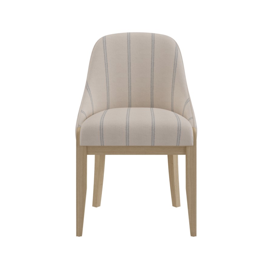 Beige and Blue Striped Upholstered Dining Chair with Solid Wood Legs - Madeline