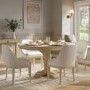 Set of 2 Beige and Blue Striped Upholstered Dining Chairs with Solid Wood Legs - Madeline