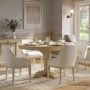 Set of 4 Beige and Blue Striped Upholstered Dining Chairs with Solid Wood Legs - Madeline