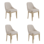 Set of 4 Beige and Blue Striped Upholstered Dining Chairs with Solid Wood Legs - Madeline