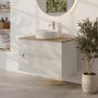 800mm Beige Wall Hung Countertop Vanity Unit with Oak Worktop and Basin - Morella