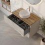 800mm Beige Wall Hung Countertop Vanity Unit with Oak Worktop and Basin - Morella