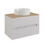 800mm Beige Wall Hung Countertop Vanity Unit with Oak Worktop and Basin - Morella
