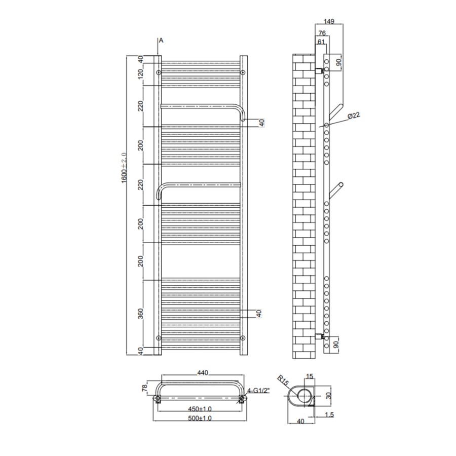 Bronze Towel Radiator 1600 x 500mm - Nazco