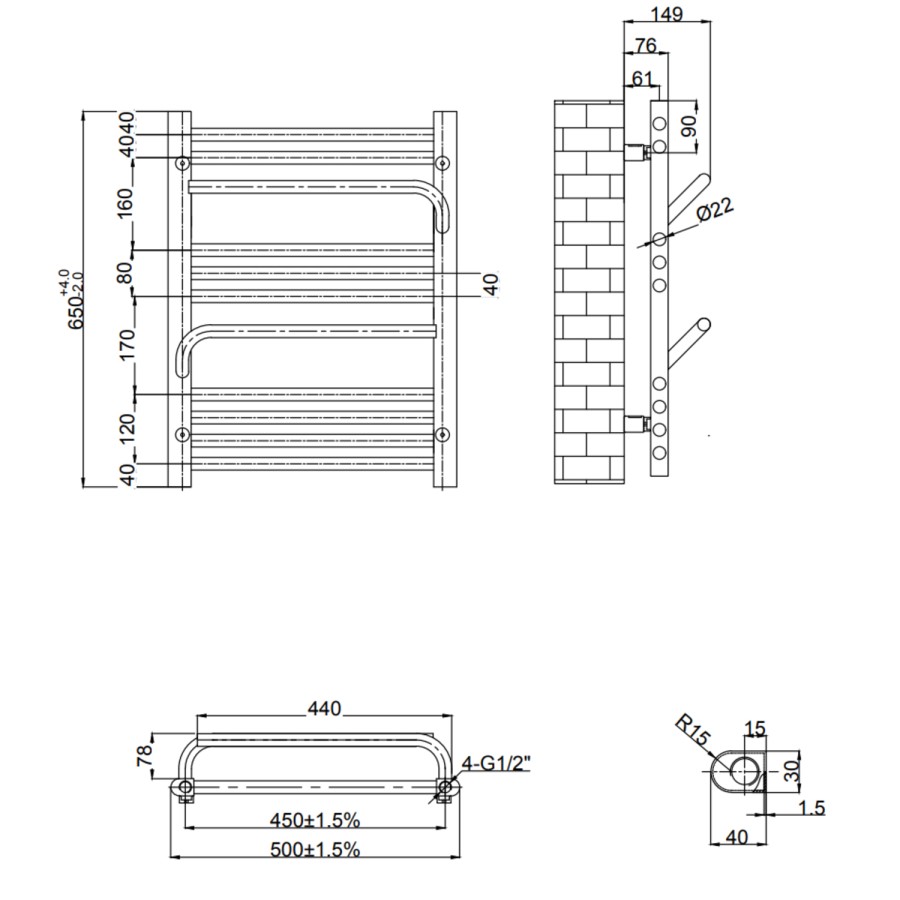 Chrome Towel Radiator 650 x 500mm - Nazco