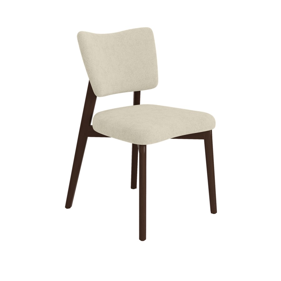 Set of 2 Beige Upholstered Dining Chairs with Walnut Legs - Greta