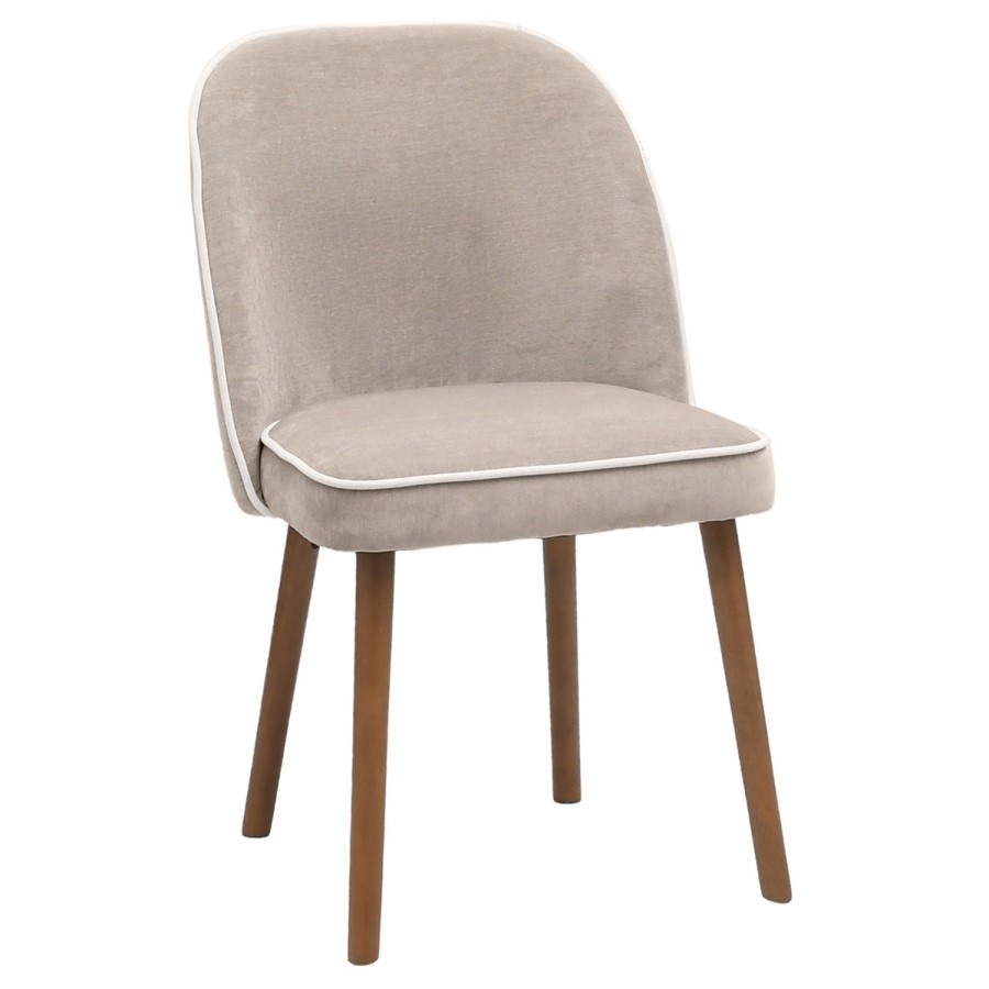 Set of 2 Beige Upholstered Dining Chairs - Claudia