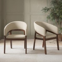 ONLY OPENED - Set of 2 Walnut and Beige Upholstered Curved Dining Chairs - Owen