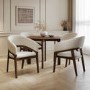 Small Walnut Drop Leaf Extendable Dining Table Set with 2 Upholstered Beige Chairs - Seats 2 - Nell