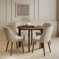 Small Walnut Drop Leaf Extendable Dining Table Set with 2 Upholstered Taupe Chairs - Seats 2 - Nell