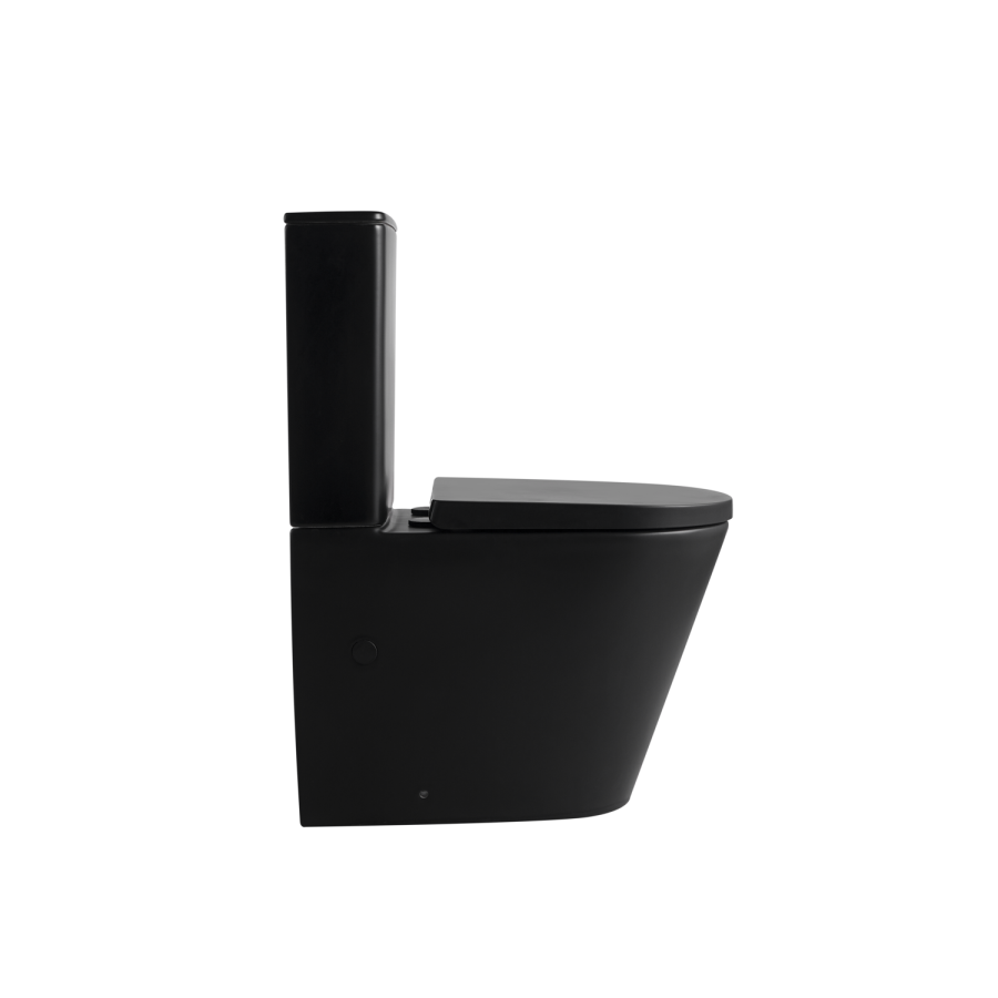Matt Black Close Coupled Rimless Closed Back Short Projection Toilet with Chrome Button and Tornado Flush - Newport