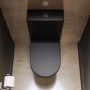 Matt Black Close Coupled Rimless Closed Back Short Projection Toilet with Chrome Button and Tornado Flush - Newport