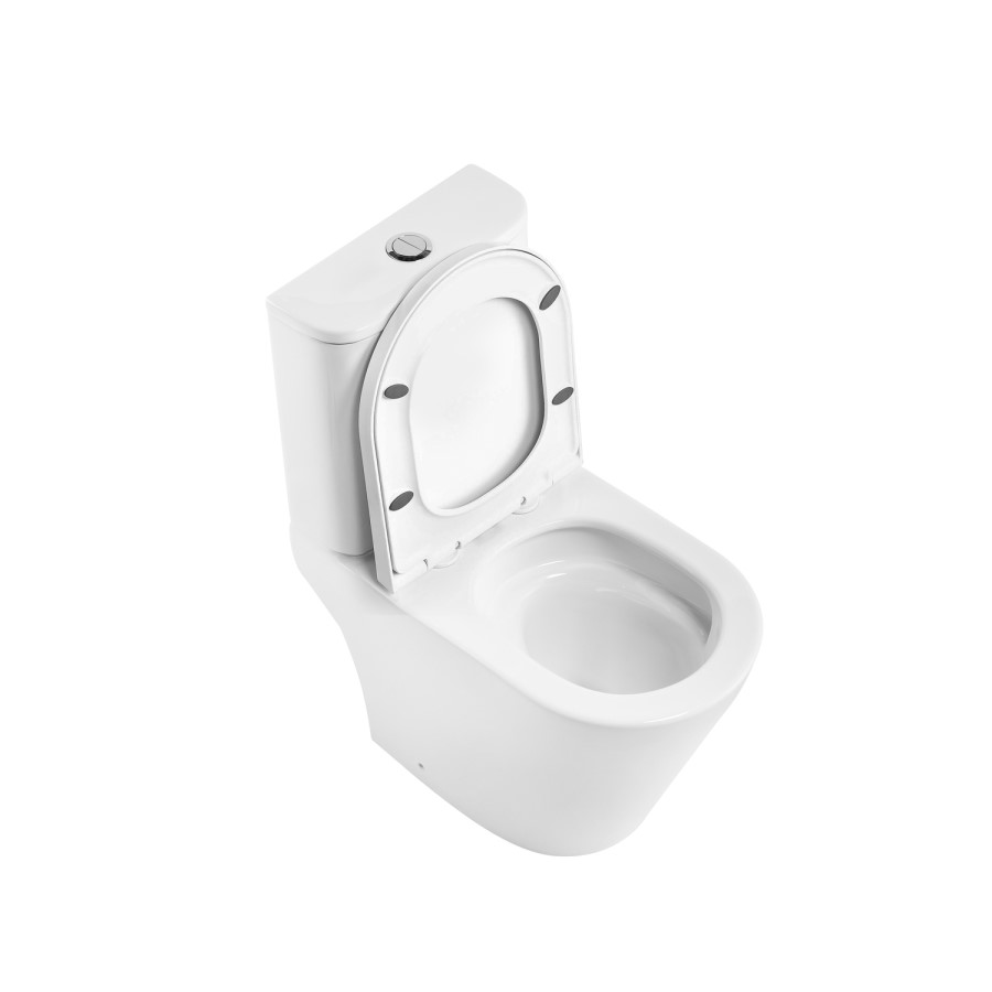 Close Coupled Rimless Open Back Short Projection Toilet with Chrome Button and Tornado Flush - Newport