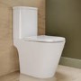Close Coupled Rimless Open Back Short Projection Toilet with Brushed Brass Button and Tornado Flush - Newport