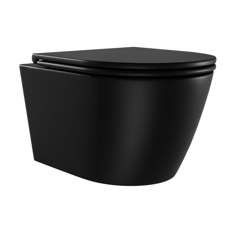 Matt Black Wall Hung Rimless Short Projection Toilet with Soft Close Seat – Newport
